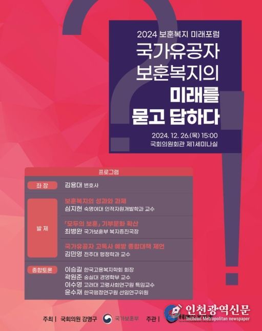 ‘국가유공자; 보훈복지의 미래를 묻고 답하다’ 정책포럼 포스터