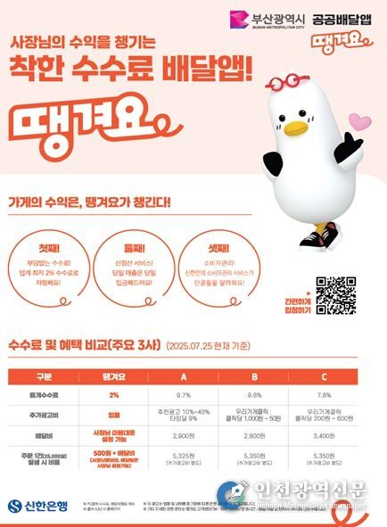 부산 소상공인 공공배달앱 ‘땡겨요’ 안내장