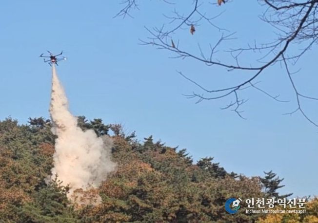 드론 진화(친환경 분말소화재 분사)