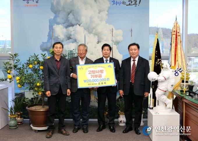 고흥군, 죽암그룹 김종욱 회장 고향사랑기부금 2천만 원 기탁 (2) - 왼쪽 2번째부터 김종욱 죽암그룹 회장, 공영민 고흥군수.