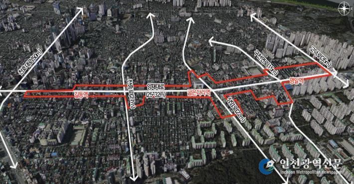 길동·굽은다리·명일역 3개 역세권 지구단위계획 위치도