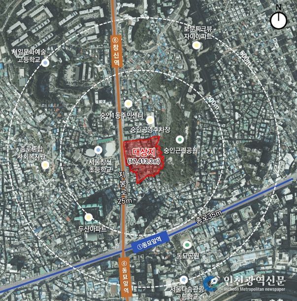 위치도 (종로구 숭인동 61번지 일대 모아타운)