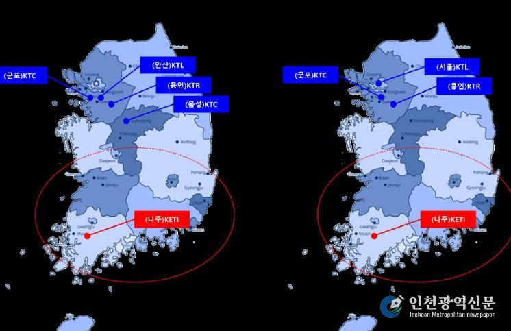 ESS, EV충전장치 분야 고효율 기자재 인증시험기관 위치도