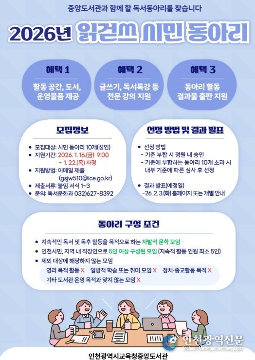 지역 독서문화 확산 위한 ‘시민 독서 동아리’ 모집