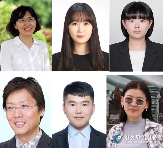 (윗줄) 경상국립대학교 김윤희 교수, 삼성디스플레이 이지은 씨, 경상국립대학교 이선정 연구원, (아랫줄) 일본 규슈대학교 치하야 아다치(Chihaya Adachi) 교수, 슌탕(Xun Tang) 조교수, 슈가마 알탄쿠야그(Sugarmaa Altankhuyag) 연구원