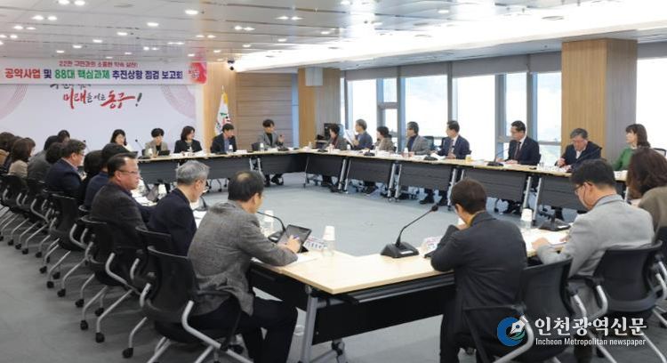 박희조 동구청장이 공약사업 및 핵심과제 추진상황 보고회에서 발언하고 있다