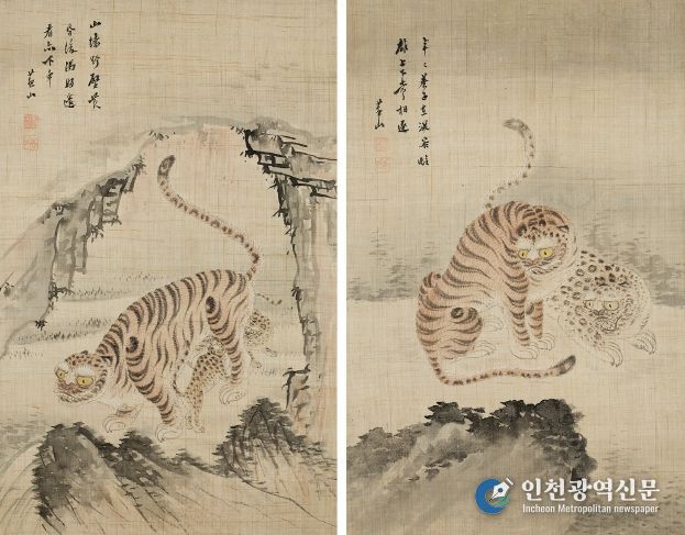 유숙 〈포유양호〉〈심곡쌍호〉 ⓒ간송미술문화재단