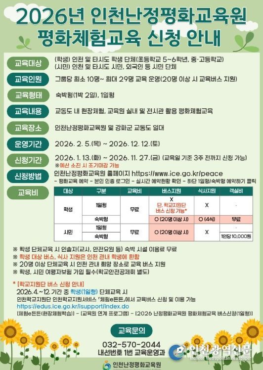 ‘2026년 평화체험교육’ 참가자 모집