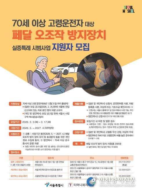 ‘페달오조작 방지 장치 실증특례 시범사업’ 지원자 모집 포스터