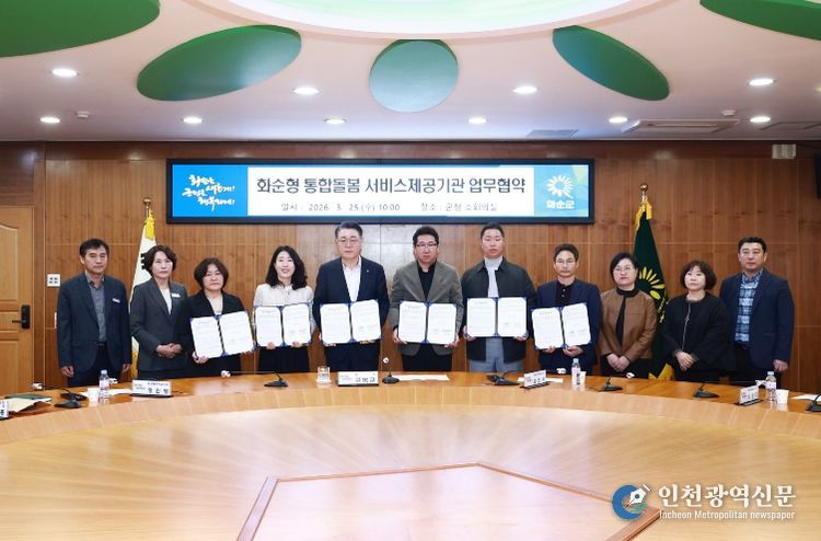 화순군청 소회의실에서 진행된 통합돌봄 서비스 제공기관 업무협약식 모습