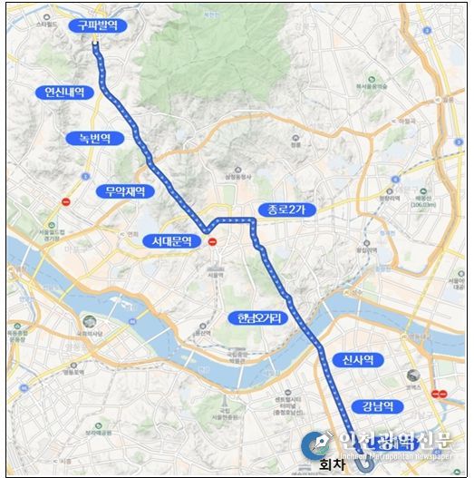 A741 운행 개요- 운행구간 : 구파발역~독립문~광화문역~강남역~양재역(편도 23.5km)