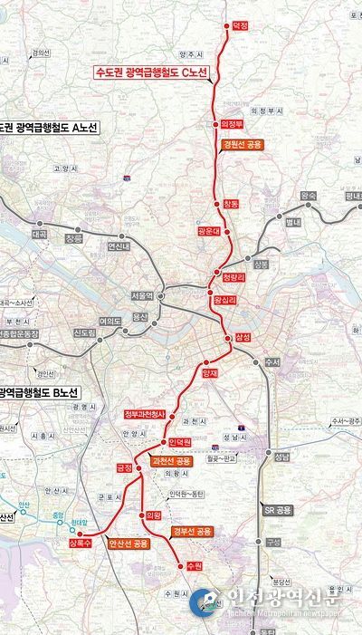 수도권광역급행철도(GTX) C 노선도