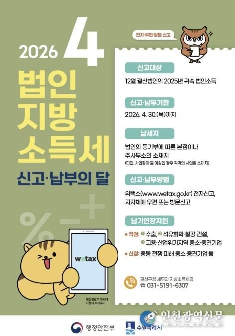 수원시 권선구, 4월은 법인지방소득세 신고·납부의 달