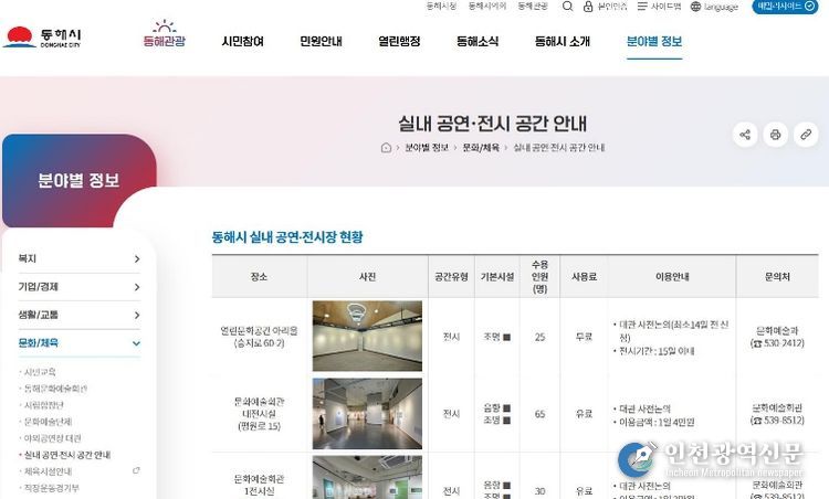 동해시 전시 공연 공간 한눈에
